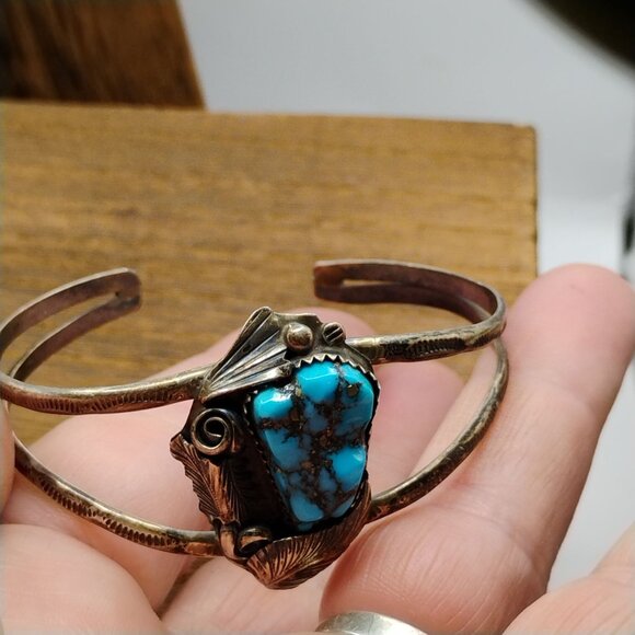 Native Navajo Old Pawn Sleeping Beauty Turquoise Sterling Silver Cuff Bracelet - Picture 6 of 8